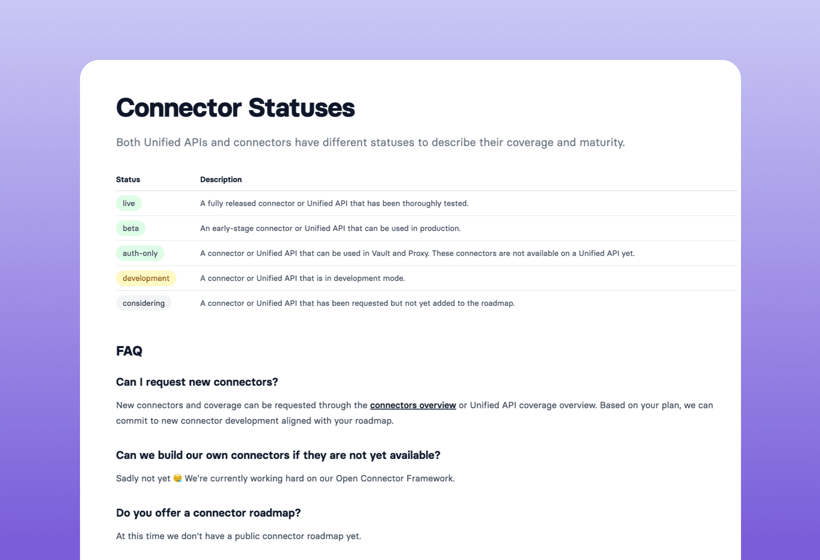 Connector Statuses