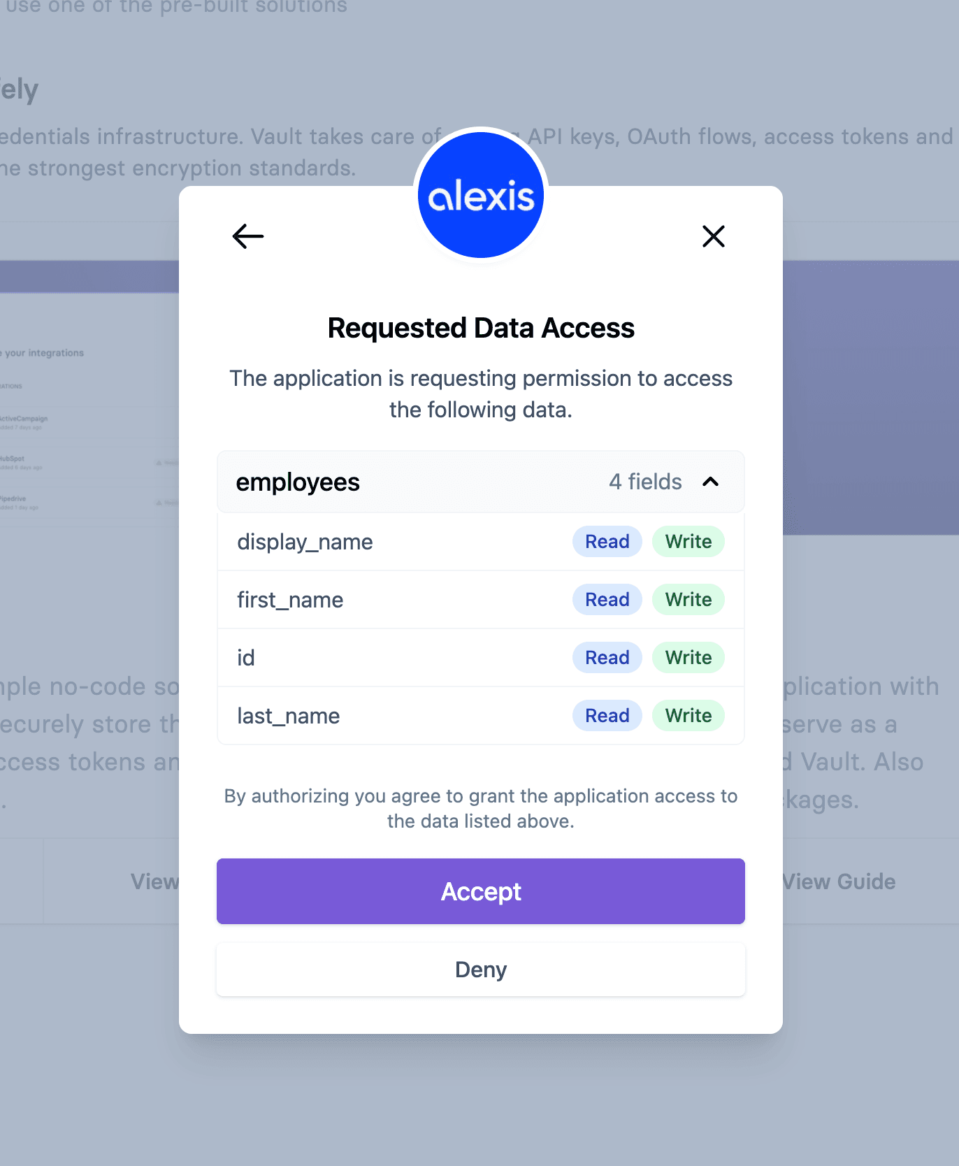 Grant scopes and save changes
