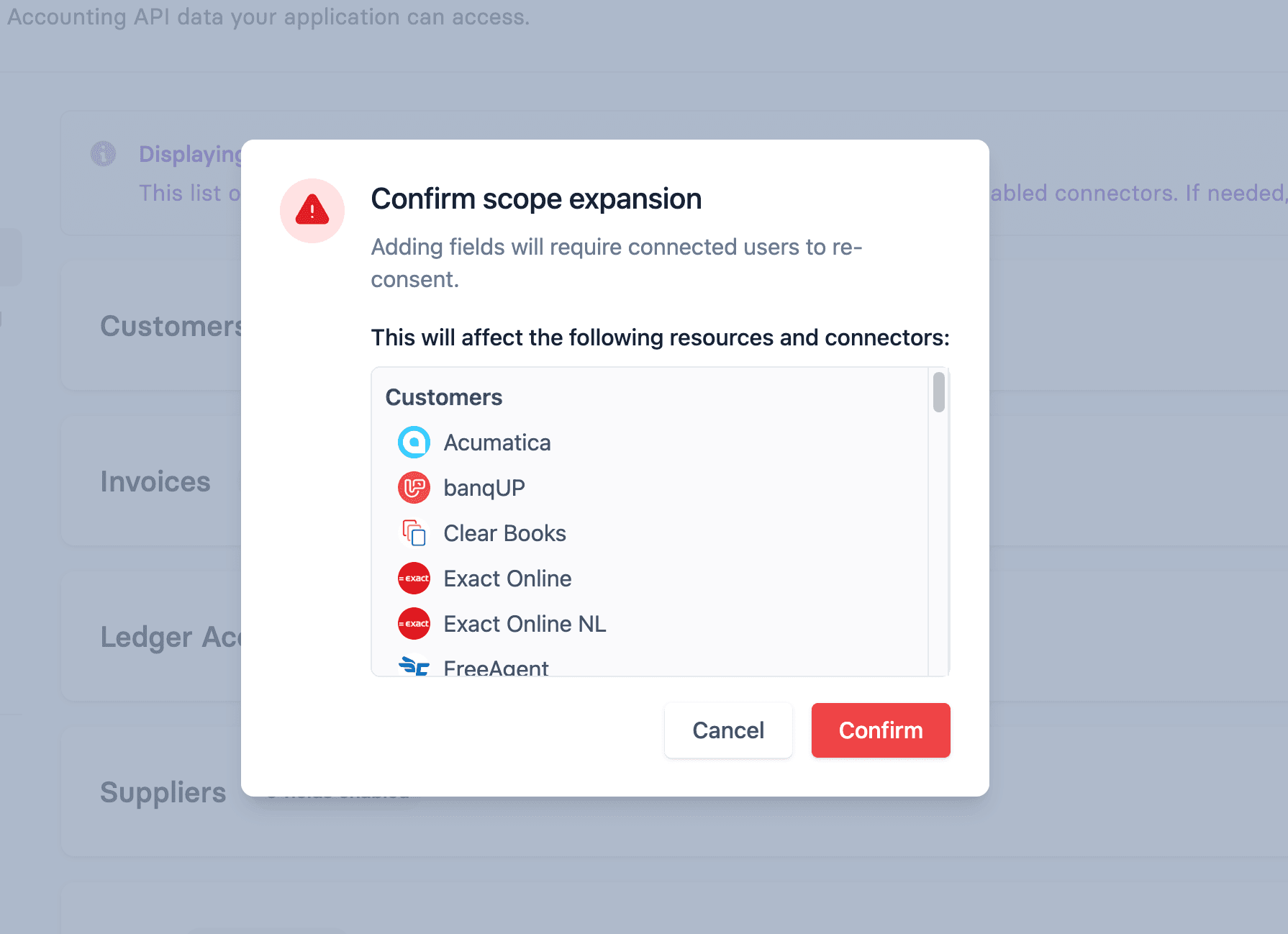 Scope confirmation after saving changes
