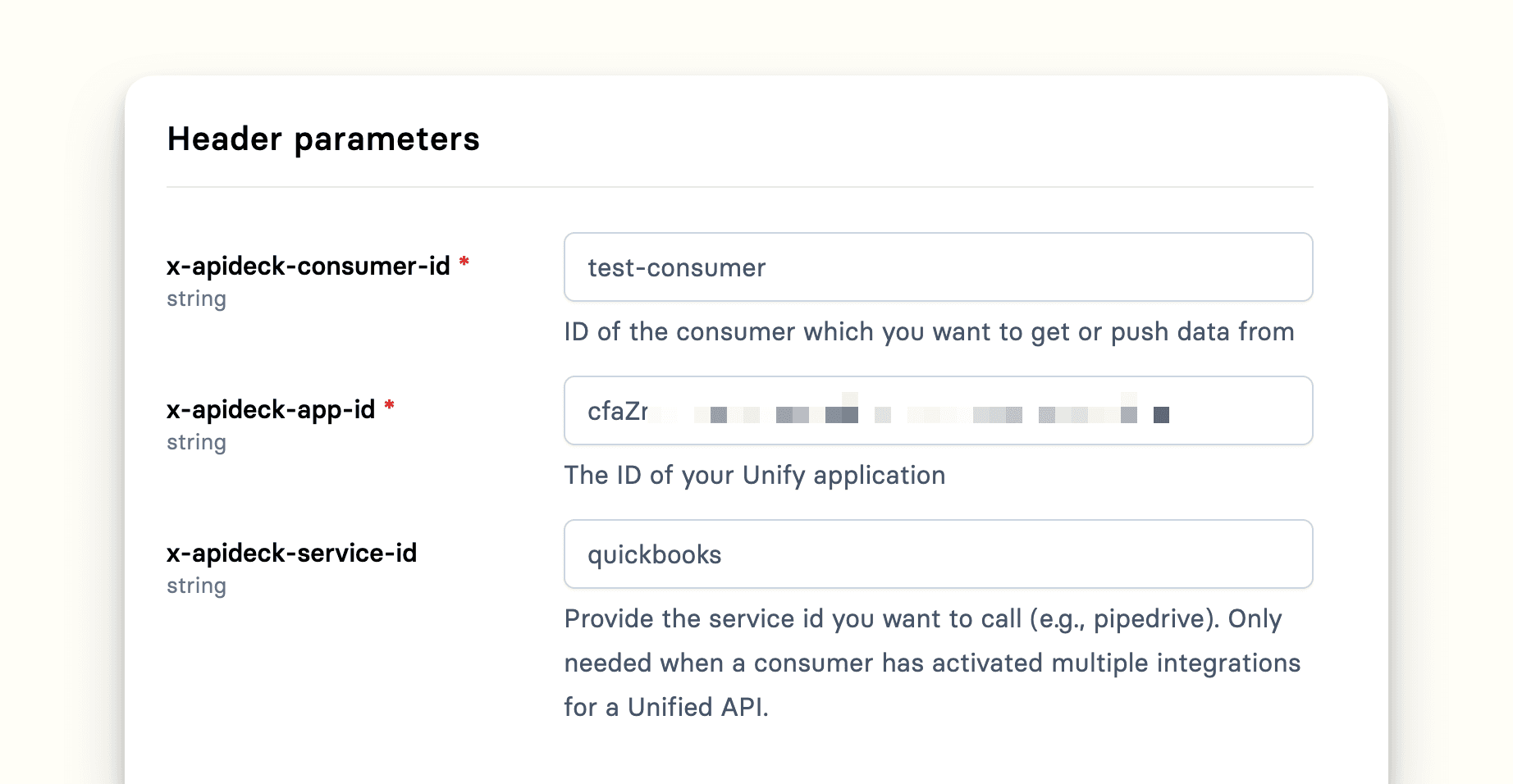 Consumer ID and Service ID headers in an API call