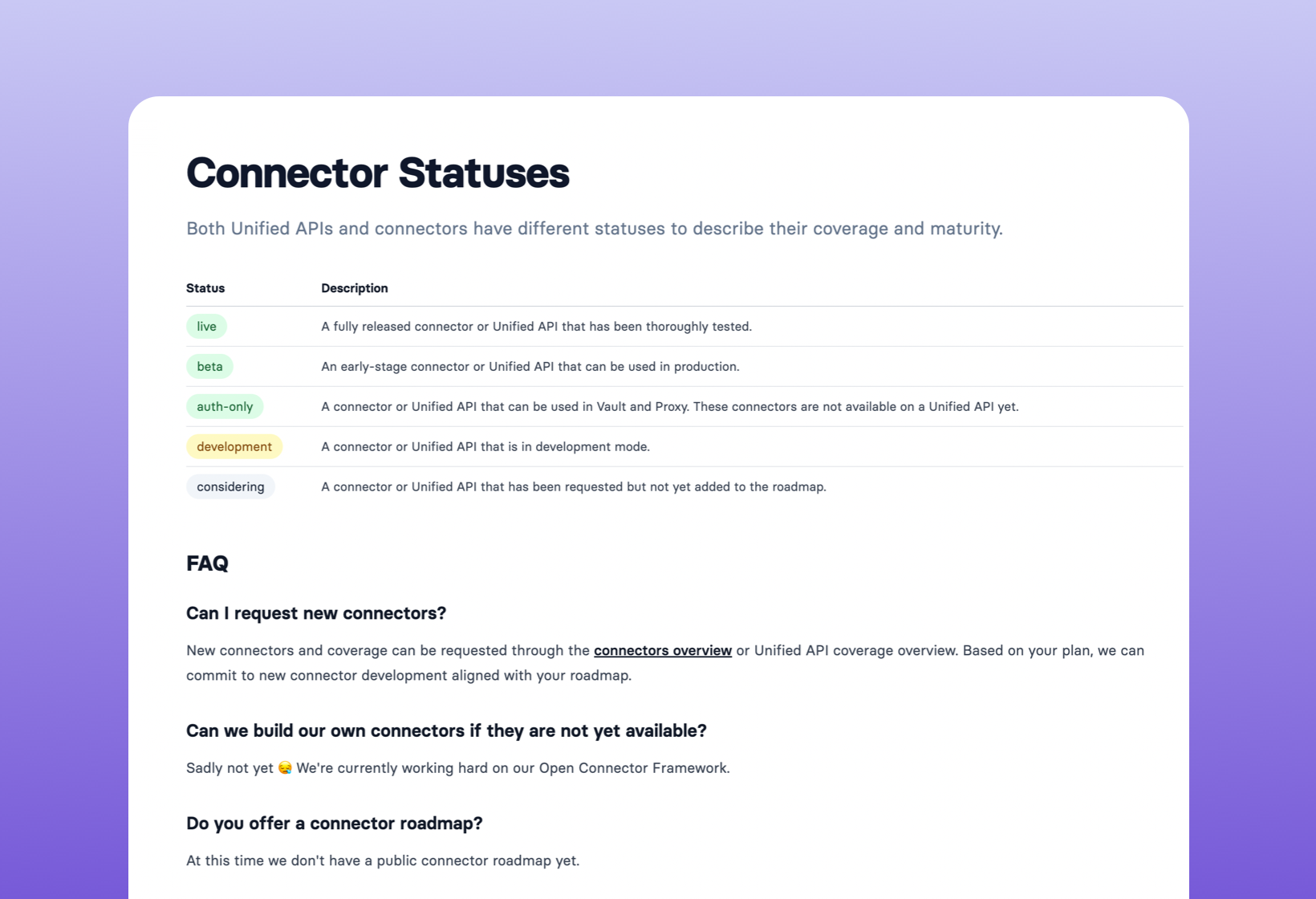 Connector statuses