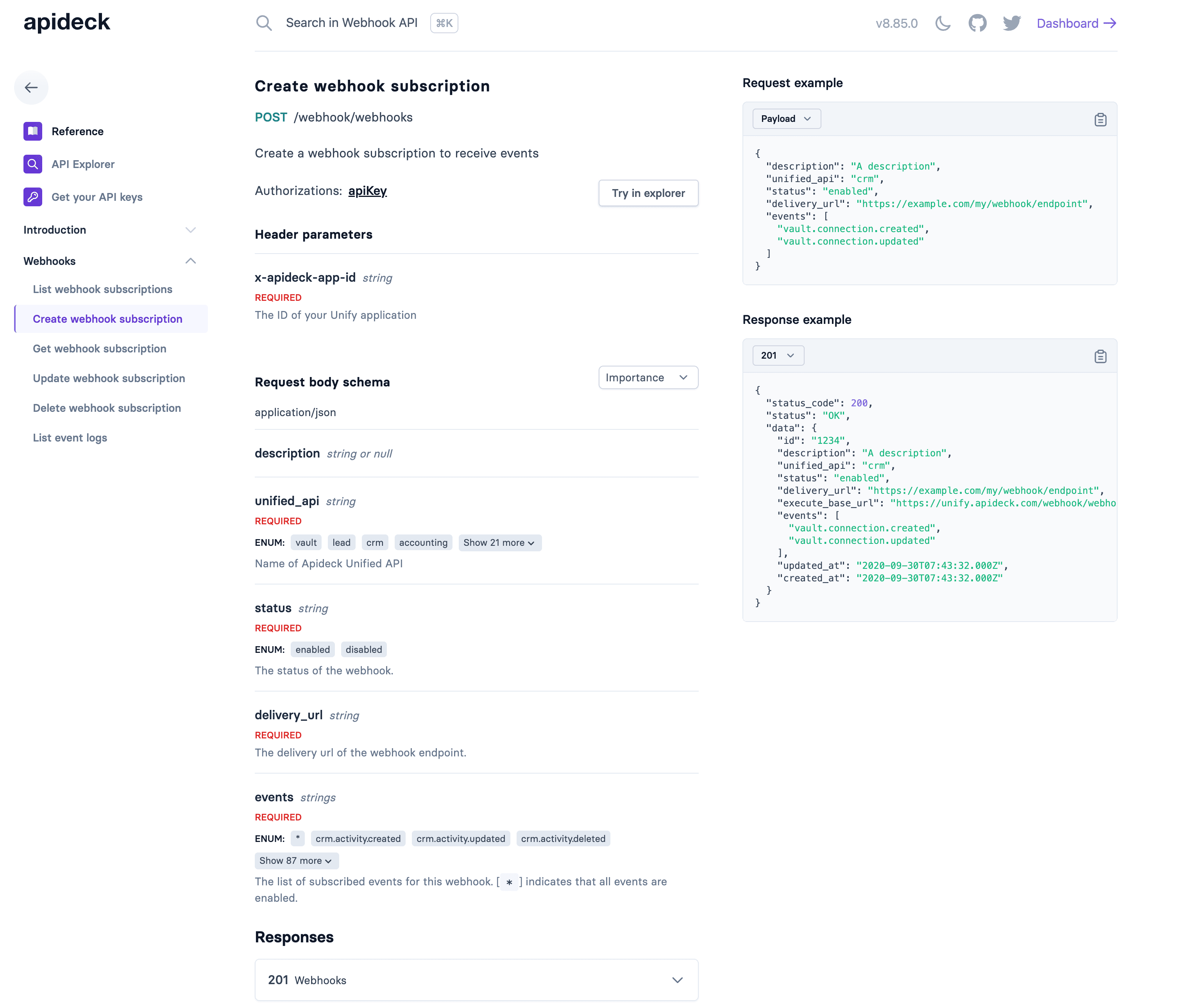 Developer Docs - Webhooks API