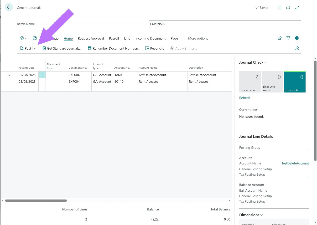 Manual posting workflow in Business Central